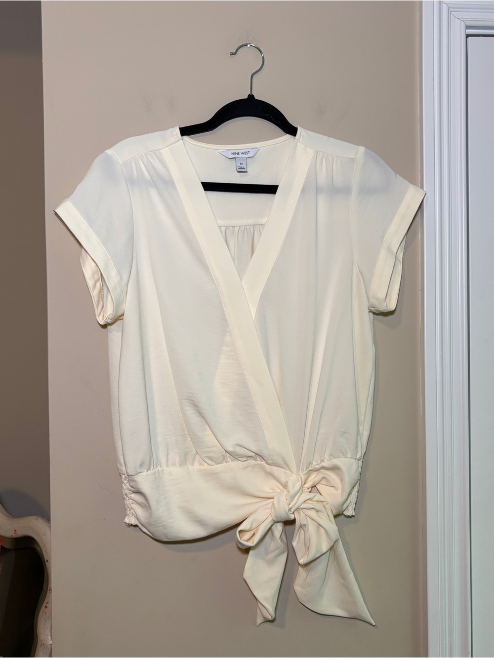 Nine West Cream Wrap Tie Front Blouse